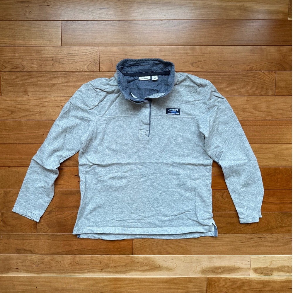 LL Bean Grey‎ Soft Cotton Rugby Pullover